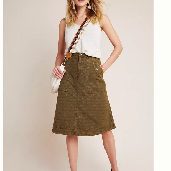 Anthropologie Dresses & Skirts - NWOT aubrey textured green utility skirt w/pockets